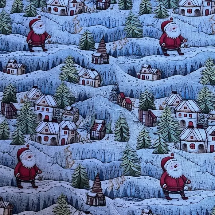 COUPONS DE 50 cm ou 1m. Père Noël et Village enneigé Collection Noël 3D